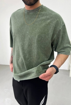 Модная футболка Acid Wash свободного кроя в зеленом цвете Ф-1507
