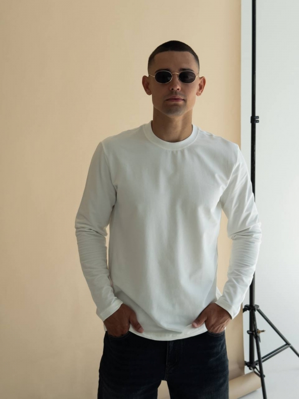 Білий чоловічий тонкий лонгслів Т-1266