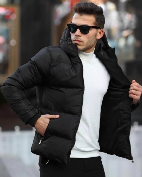 Черная мужская куртка Stone Island на осень зиму (белый логотип) К-885-1