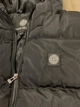 Черная мужская куртка Stone Island на осень зиму (белый логотип) К-885-1