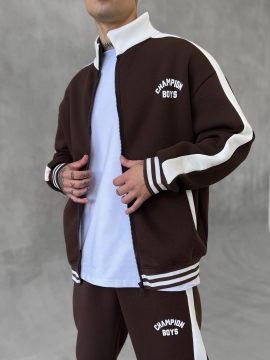 Модный теплый коричневый оверсайз костюм Champion Boys на флисе на молнии К-954