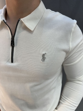Білий весняний джемпер на блискавці Polo під шию Т-1364