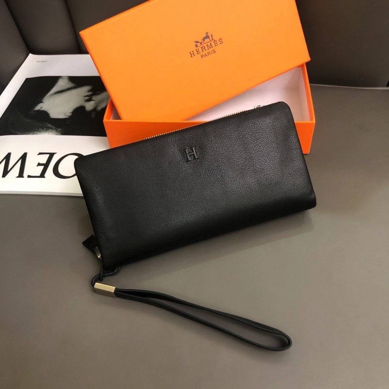 Мужской кожаный клатч Hermès на 2 молнии К-140