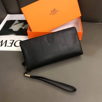 Мужской кожаный клатч Hermès на 2 молнии К-140