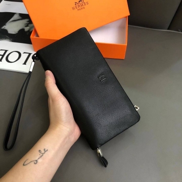 Мужской кожаный клатч Hermès на 2 молнии К-140