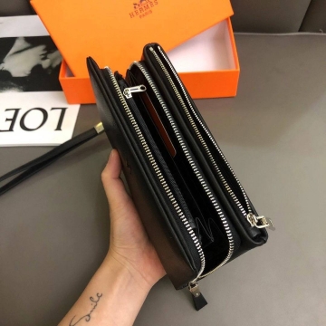 Мужской кожаный клатч Hermès на 2 молнии К-140