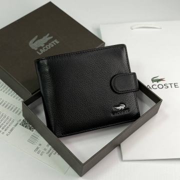 Шкіряний чоловічий чорний гаманець Lacoste на кнопці К-141