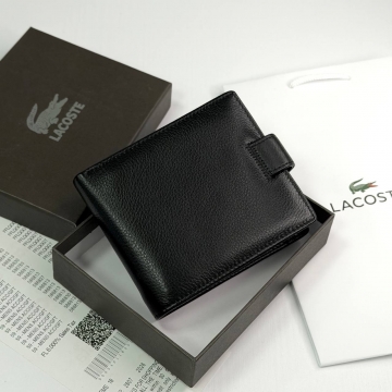 Шкіряний чоловічий чорний гаманець Lacoste на кнопці К-141