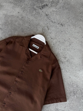 Брендовая мужская льняная коричневая рубашка Lacoste Р-1570