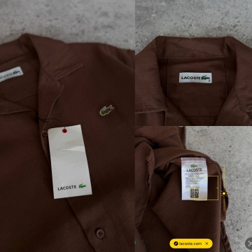 Брендовая мужская льняная коричневая рубашка Lacoste Р-1570