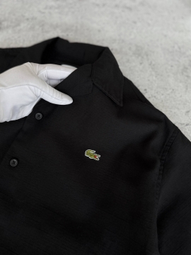 Черная брендовая льняная рубашка Lacoste с коротким рукавом Р-1571