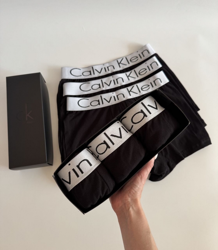 Комплект черного нижнего белья Calvin с серебристой резинкой 3шт Т-64