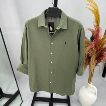 Стильна чоловіча літня брендова сорочка хакі з довгим рукавом Ralph Lauren Р-1592