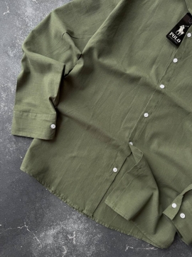 Стильна чоловіча літня брендова сорочка хакі з довгим рукавом Ralph Lauren Р-1592