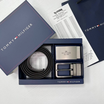 Брендовый мужской кожаный ремень Tommy с 2 пряжками Р-304