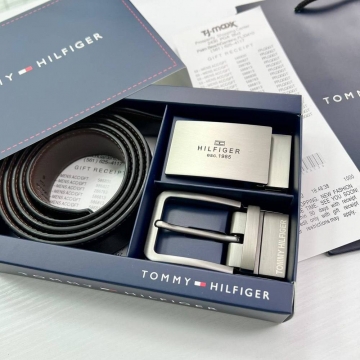 Брендовый мужской кожаный ремень Tommy с 2 пряжками Р-304