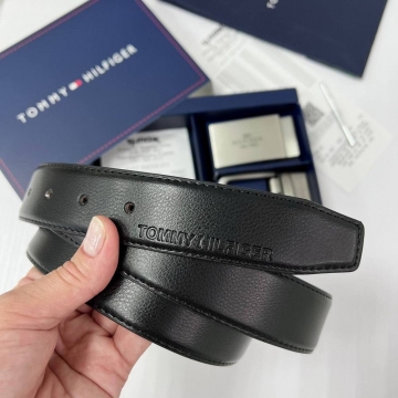 Брендовый мужской кожаный ремень Tommy с 2 пряжками Р-304