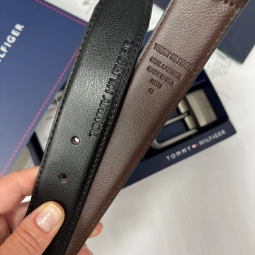 Брендовый мужской кожаный ремень Tommy с 2 пряжками Р-304