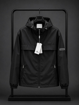 Черная мужская брендовая демисезонная ветровка Lacoste К-1623