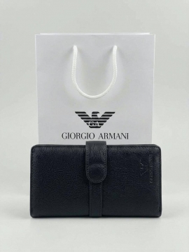 Черный брендовый кожаный длинный кошелек Armani на кнопке К-165
