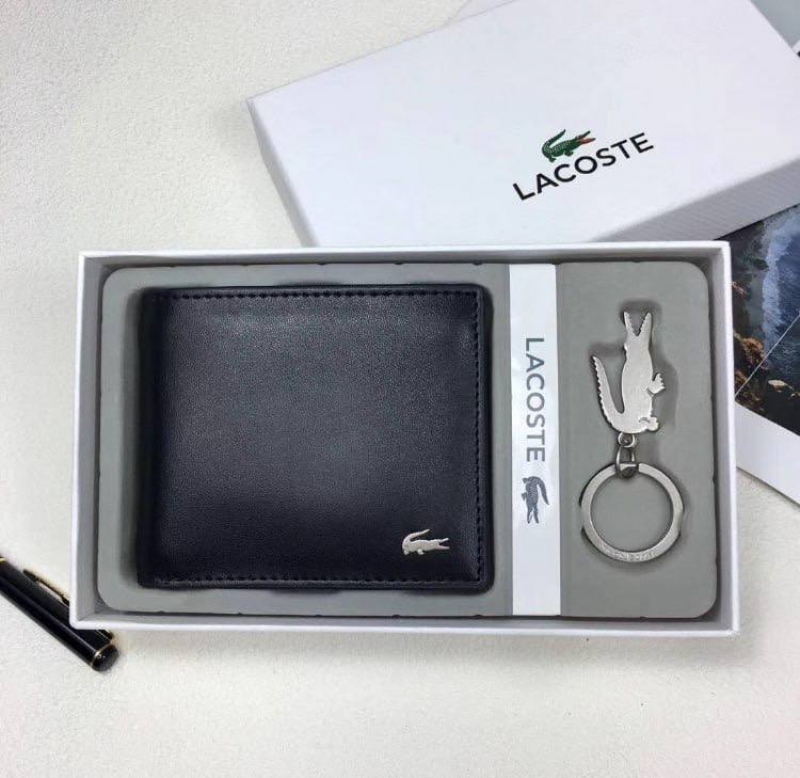 Кожаный маленький брендовый кошелек Lacoste с брелком К-168