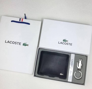 Кожаный маленький брендовый кошелек Lacoste с брелком К-168