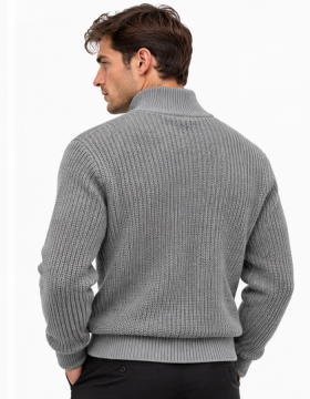 Мужская серая теплая зимняя вязаная кофта на молнии Т-1487