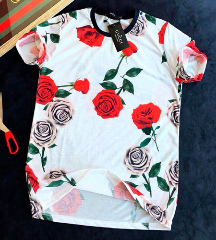 Модная Мужская Футболка Gucci с цветами Ф-310