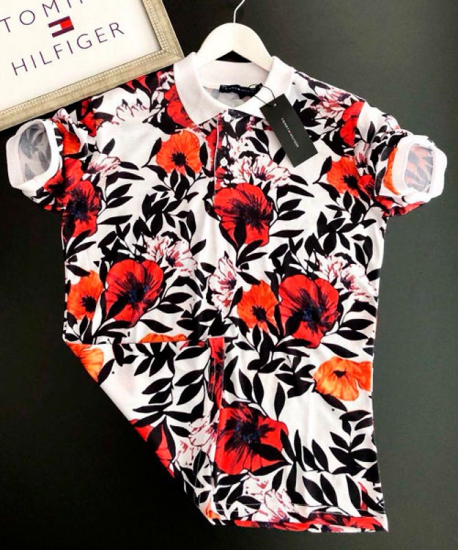 Мужская Футболка Поло с Цветами Hilfiger Ф-355