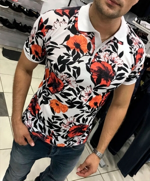 Мужская Футболка Поло с Цветами Hilfiger Ф-355