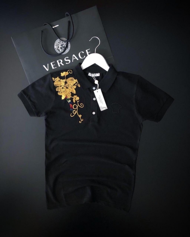 Мужская черная футболка поло Versace Ф-518