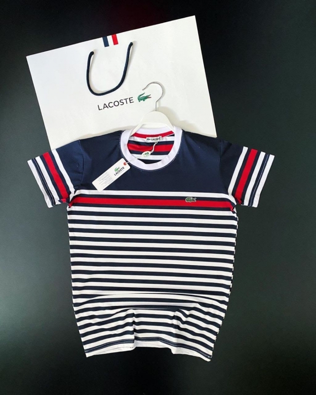 Стильная футболка Lacoste в мелкую полоску Ф-541