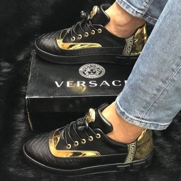 Мужские кроссовки Versace с золотыми вставками Т-279