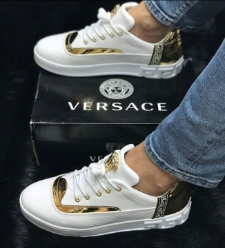 Мужские кроссовки Versace с золотыми вставками Т-279
