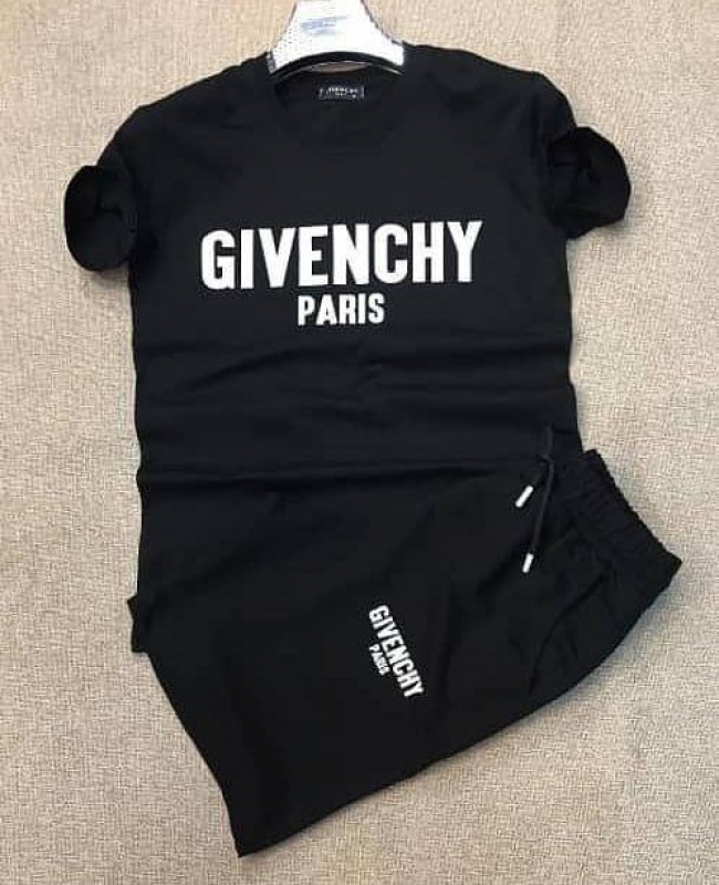 Черный летний мужской костюм Givenchy (шорты и футболка) К-212