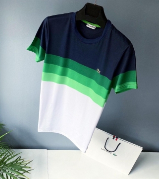 Модна біла футболка Lacoste з смугами Ф-663