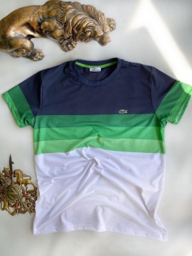 Модна біла футболка Lacoste з смугами Ф-663