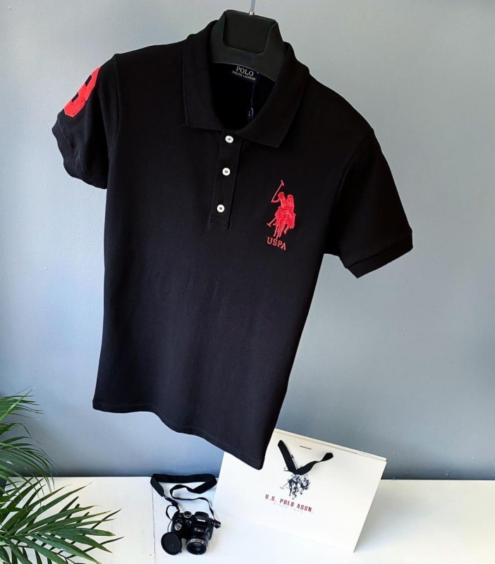 Мужская черная футболка поло Ralph Lauren Ф-682