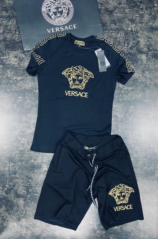Летний мужской черный комплект Versace К-233