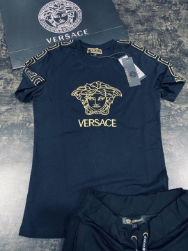Летний мужской черный комплект Versace К-233