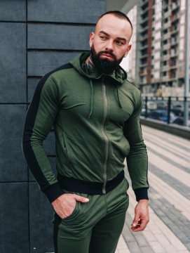 Стильний комфортний спортивний костюм з бічними смугами на змійці К-247