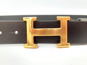 Брендовый кожаный ремень с золотой пряжкой Hermes Р-188