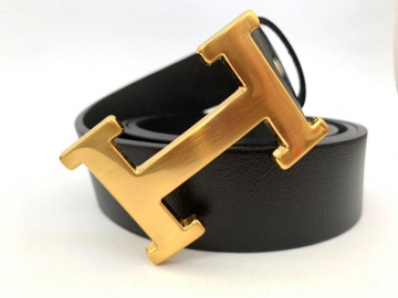 Брендовый кожаный ремень с золотой пряжкой Hermes Р-188