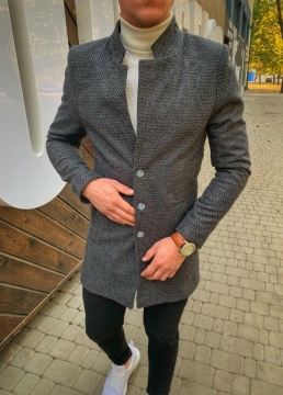 Модное темно-серое мужское пальто К-379