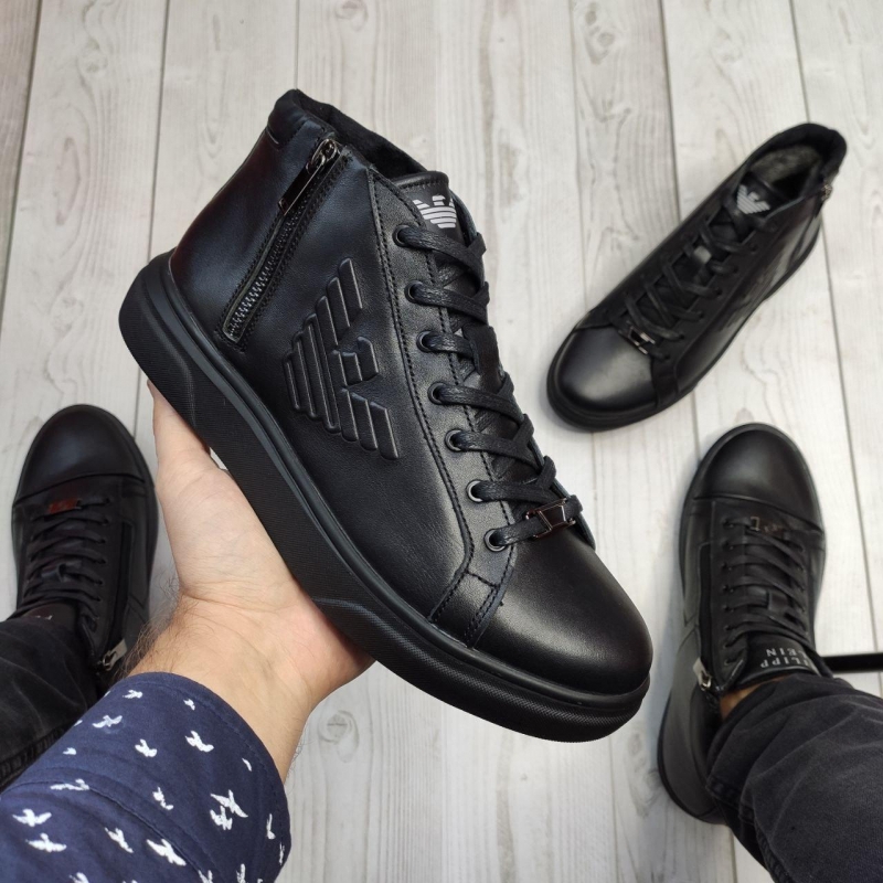 Кожаные мужские зимние ботинки Armani Т-297