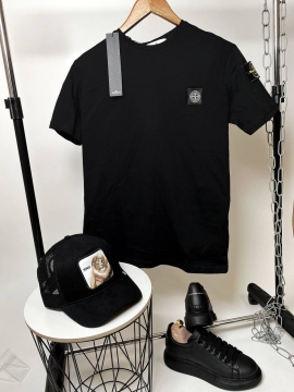 Черная мужская однотонная футболка Stone island Ф-761
