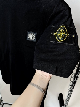 Черная мужская однотонная футболка Stone island Ф-761