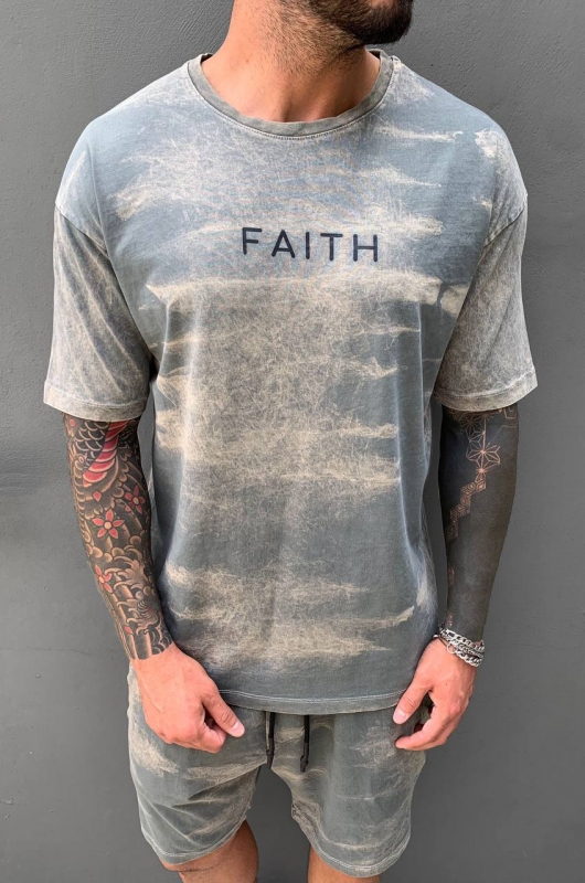 Летний модный мужской серый комплект шорты и футболка Faith К-372