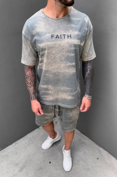 Летний модный мужской серый комплект шорты и футболка Faith К-372