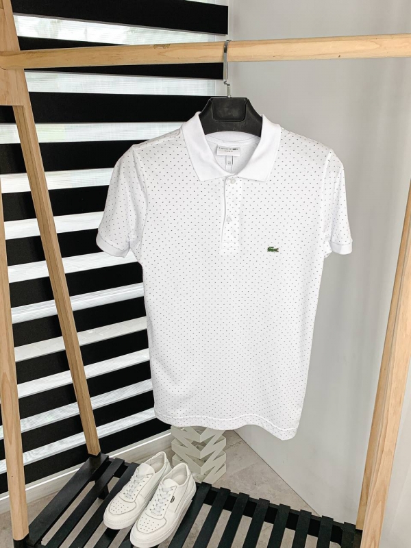 Біле чоловіче поло Lacoste в дрібну точку Ф-886